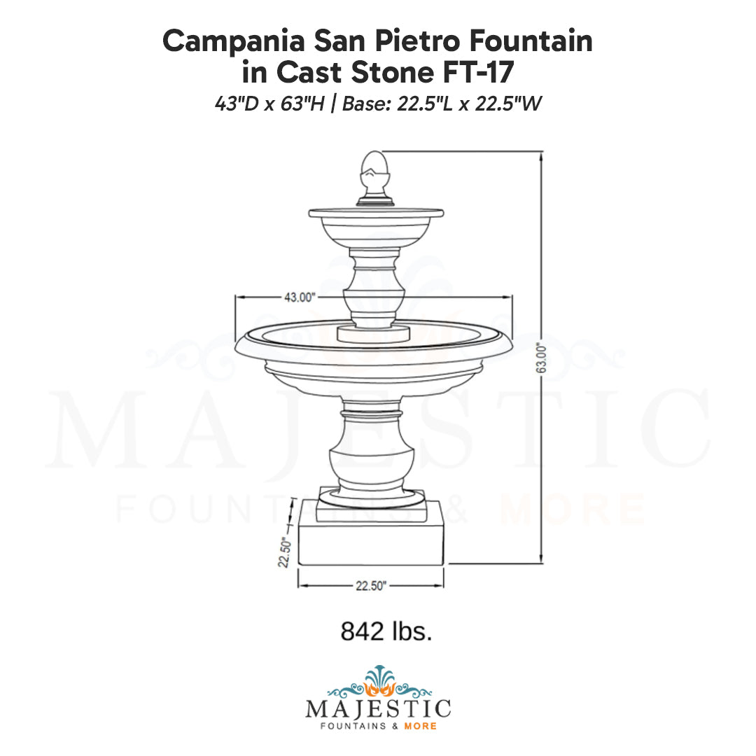 Campania San Pietro Fountain in Cast Stone FT-17 - Majestic Fountains