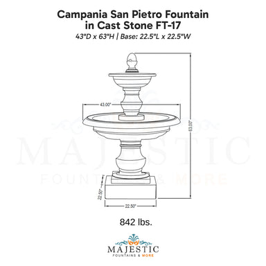 Campania San Pietro Fountain in Cast Stone FT-17 - Majestic Fountains