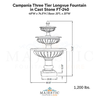 Campania Three Tier Longvue Fountain in Cast Stone FT-240 - Majestic Fountains