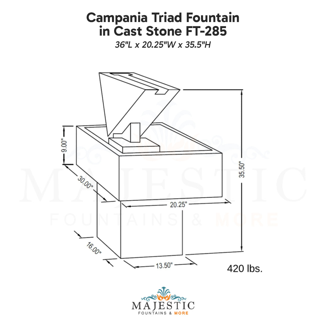 Campania Triad Fountain in Cast Stone FT-285 - Majestic Fountains
