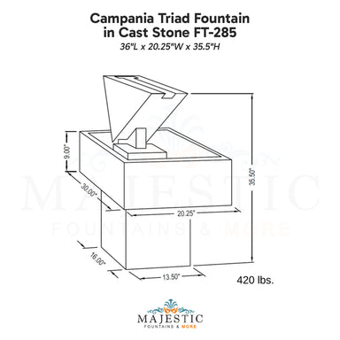 Campania Triad Fountain in Cast Stone FT-285 - Majestic Fountains