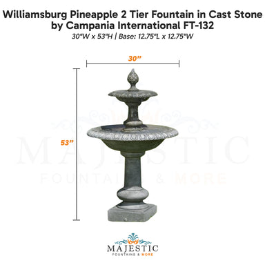 Campania Williamsburg Pineapple 2 Tier Fountain in Cast Stone FT-132 - Majestic Fountains