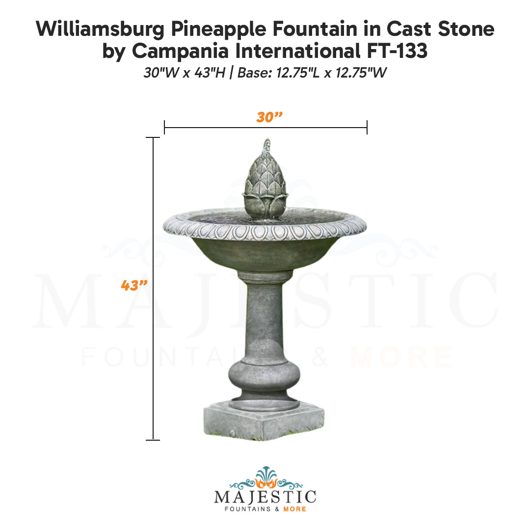 Campania Williamsburg Pineapple Fountain in Cast Stone FT-133 - Majestic Fountains
