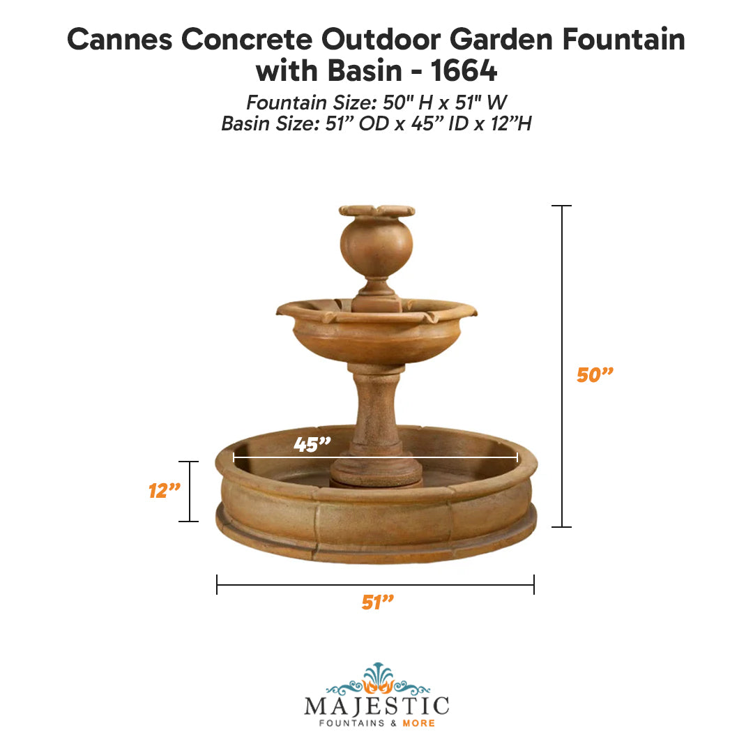 Cannes Concrete Outdoor Garden Fountain with Basin - 1664 - Majestic Fountains