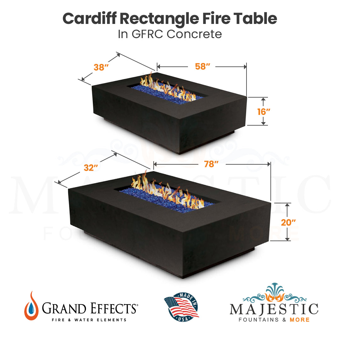 Cardiff Rectangle Fire Table - Majestic Fountains