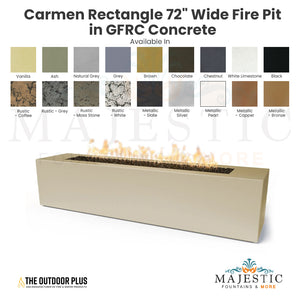 Carmen Rectangle 72 Wide Fire Pit in GFRC Concrete - Majestic Fountains