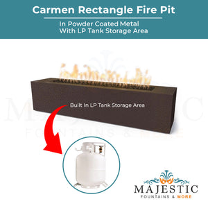 Carmen Rectangle Fire Pit in Powder Coated Metal - Majestic Fountains