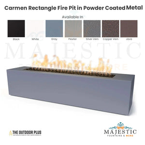 Carmen Rectangle Fire Pit in Powder Coated Steel  - Majestic Fountains