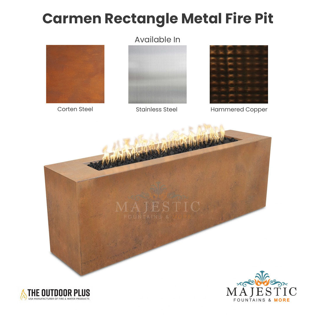Carmen Rectangle Metal Fire Pit - Majestic Fountains and More