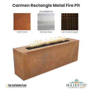 Carmen Rectangle Metal Fire Pit - Majestic Fountains and More
