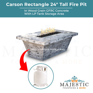 Carson Rectangle 24 Tall Fire Pit in Woodgrain Concrete - Majestic Fountains