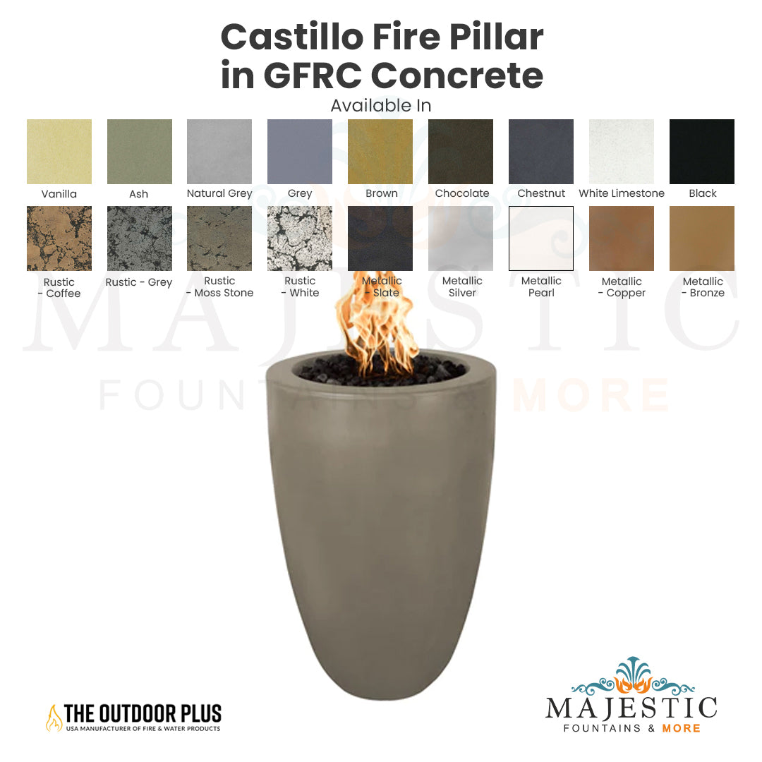Castillo Fire Pillar in GFRC Concrete - Majestic Fountains