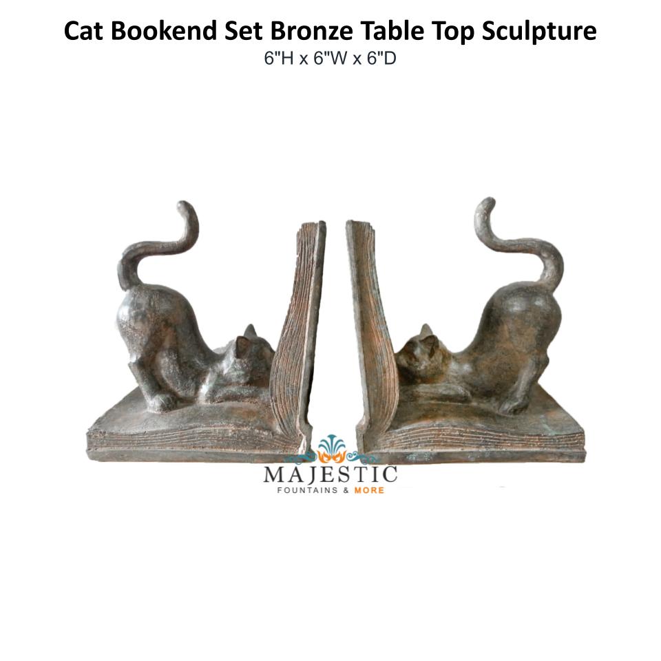 Cat Bookend Set Bronze Table Top Sculpture