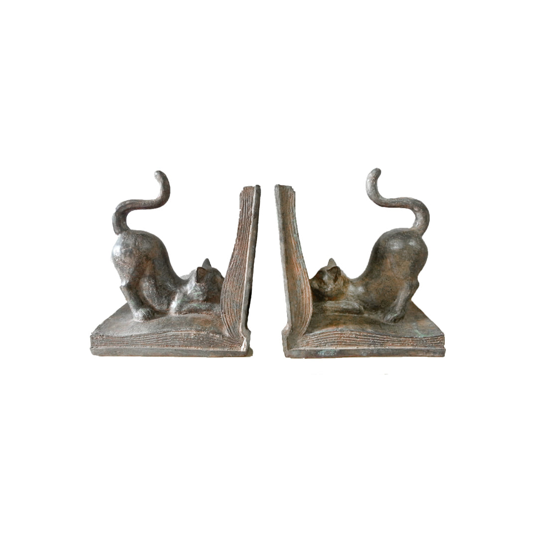 Cat Bookend Set Bronze Table Top Sculpture - Majestic Fountains