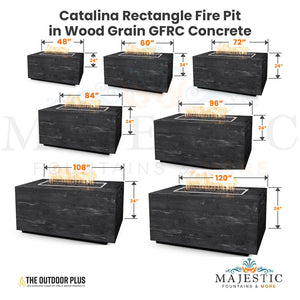 Catalina Rectangle Fire Pit in Wood Grain GFRC Concrete Size - Majestic Fountains
