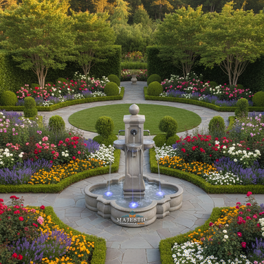 Catalina Concrete Outdoor Fountain with Basin - with Rustic Iron Spouts - 1721 - Majestic Fountains