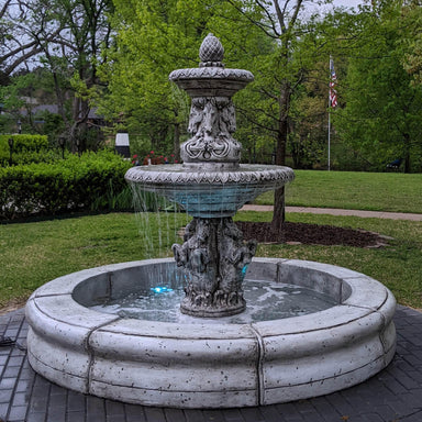 Cavalli 2 Tiered Fountain with Basin in Cast Stone - 2133-FRG - Majestic Fountains and More.