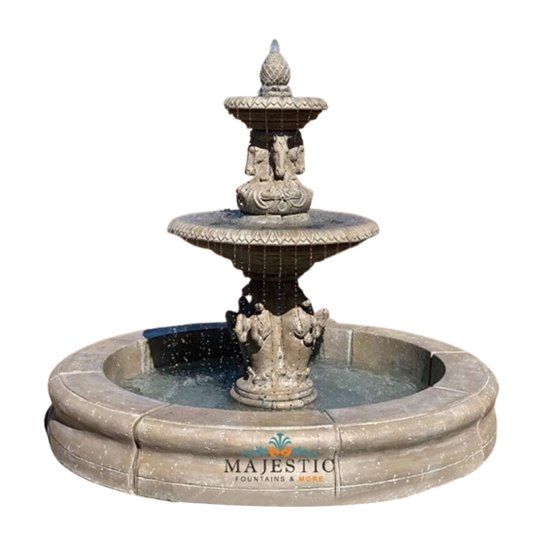 Cavalli 2 Tiered Fountain with Basin in Cast Stone - Fiore Stone 2133-FRG - Majestic Fountains