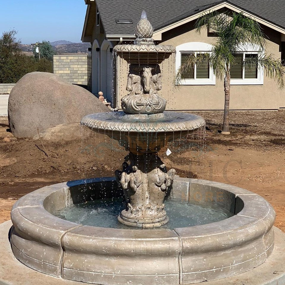 Cavalli 2 Tiered Fountain with Fiore Basin in Cast Stone - Fiore Stone 2133-FRG - Majestic Fountains and More