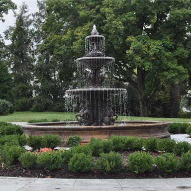 Cavalli 3 Tiered Fountain with 12 ft. Bracci Basin in Cast Stone - Fiore Stone 2133-F12 - Majestic Fountains and More.