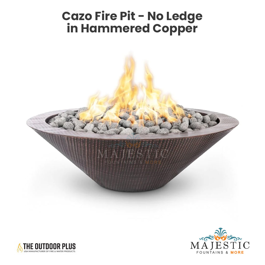Cazo Fire Pit - No Ledge - in Hammered Copper - Majestic Fountains