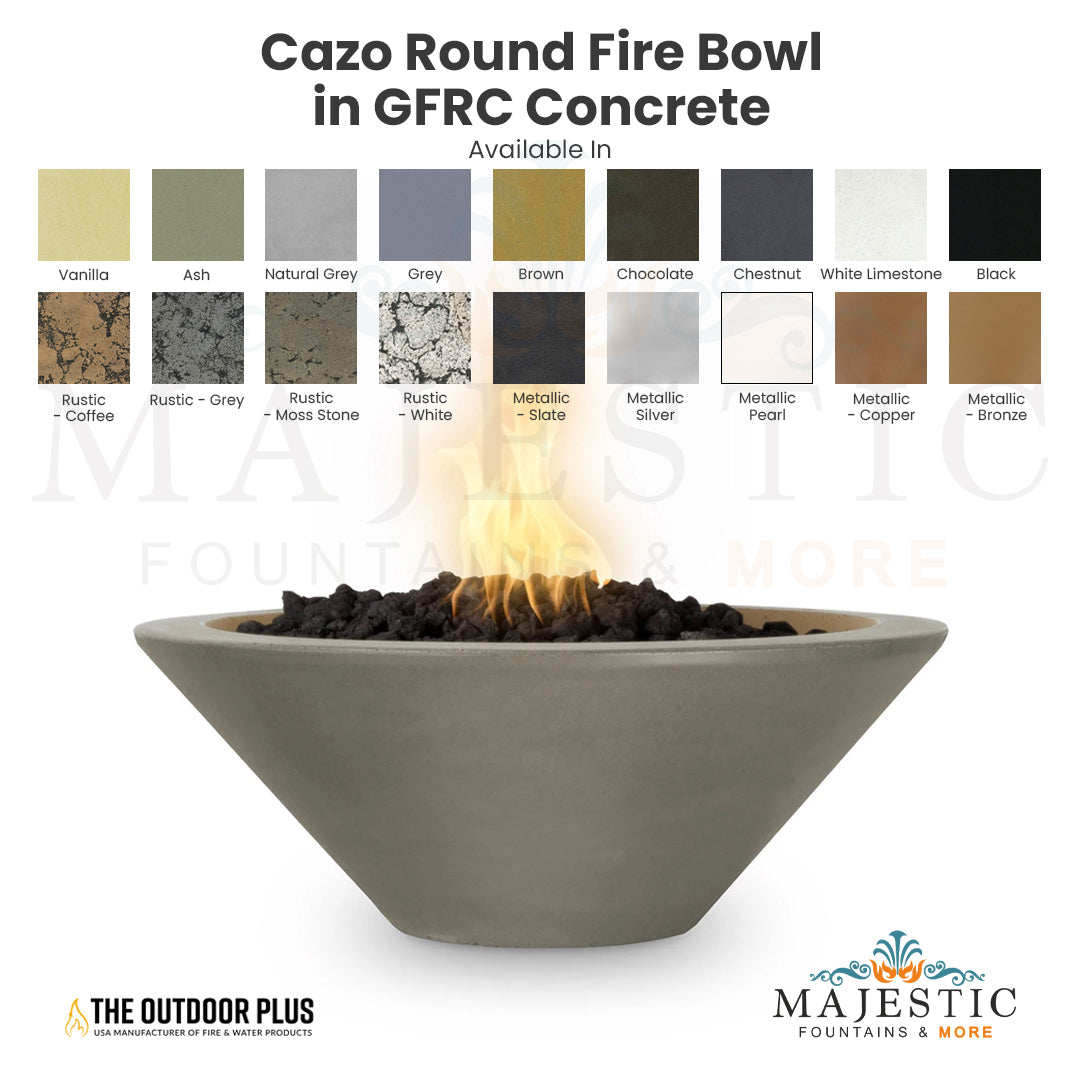 Cazo Round Fire Bowl in GFRC Concrete - Majestic Fountains