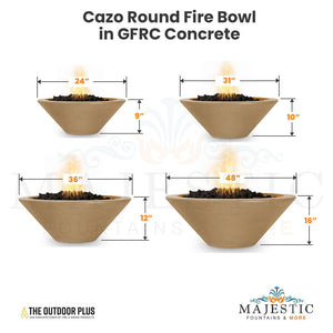 Cazo Round Fire Bowl in GFRC Concrete Size - Majestic Fountains