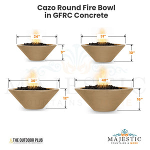 Cazo Round Fire Bowl in GFRC Concrete Size - Majestic Fountains