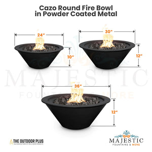 Cazo Round Fire Bowl in Powder Coated Steel Size - Majestic Fountains