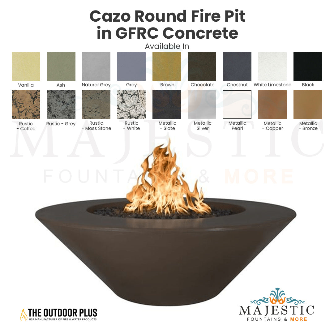 Cazo Round Fire Pit in GFRC Concrete - Majestic Fountains