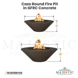 Cazo Round Fire Pit in GFRC Concrete Size - Majestic Fountains