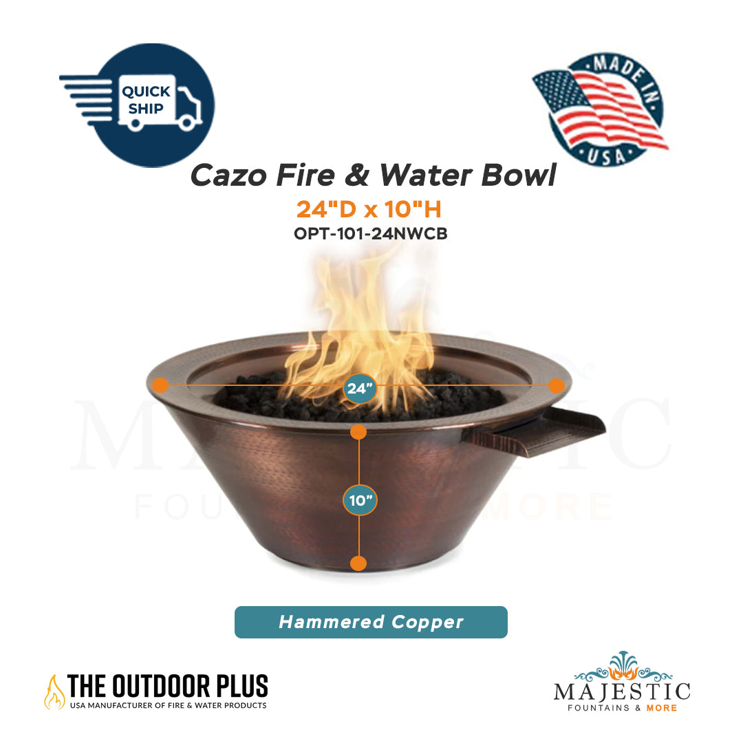 Cazo 24D x 10H Fire & Water Bowl in Hammered Copper - Majestic Fountains