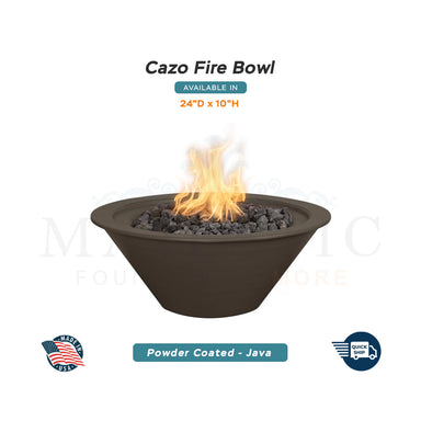 Cazo 24D x 10H Round Fire Bowl in Powder Coated Metal in Java - Majestic Fountains and More