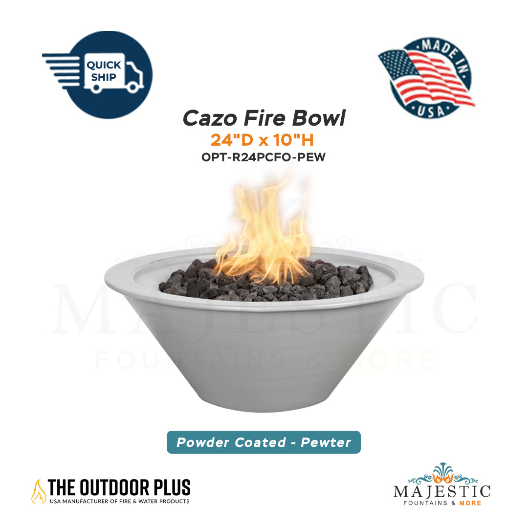 Cazo 24D x 10H Round Fire Bowl in Powder Coated Metal in Pewter - Majestic Fountains