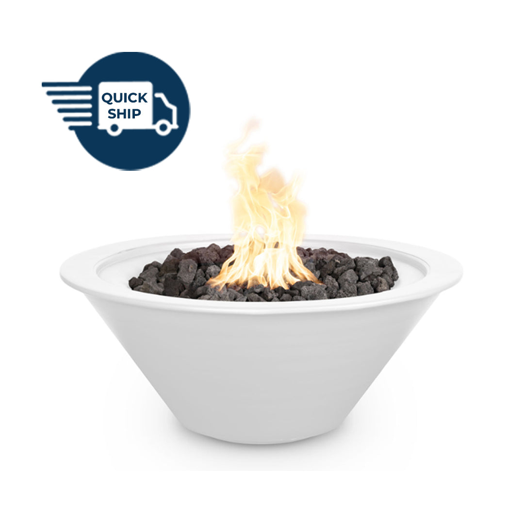 Cazo 24D x 10H Round Fire Bowl in Powder Coated Metal in White - Majestic Fountains
