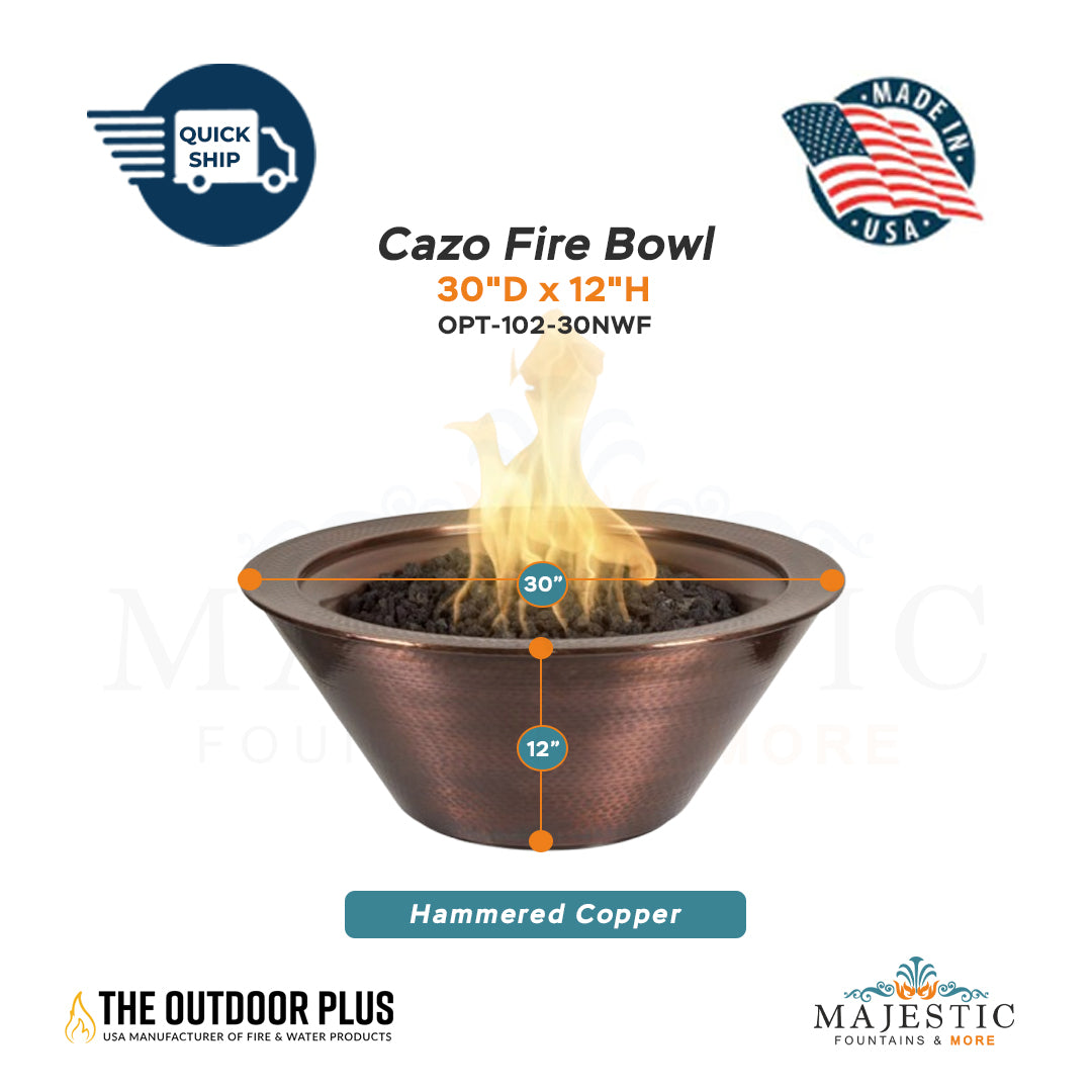 Cazo 30D x 12H Fire Bowl in Hammered Copper - Majestic Fountains