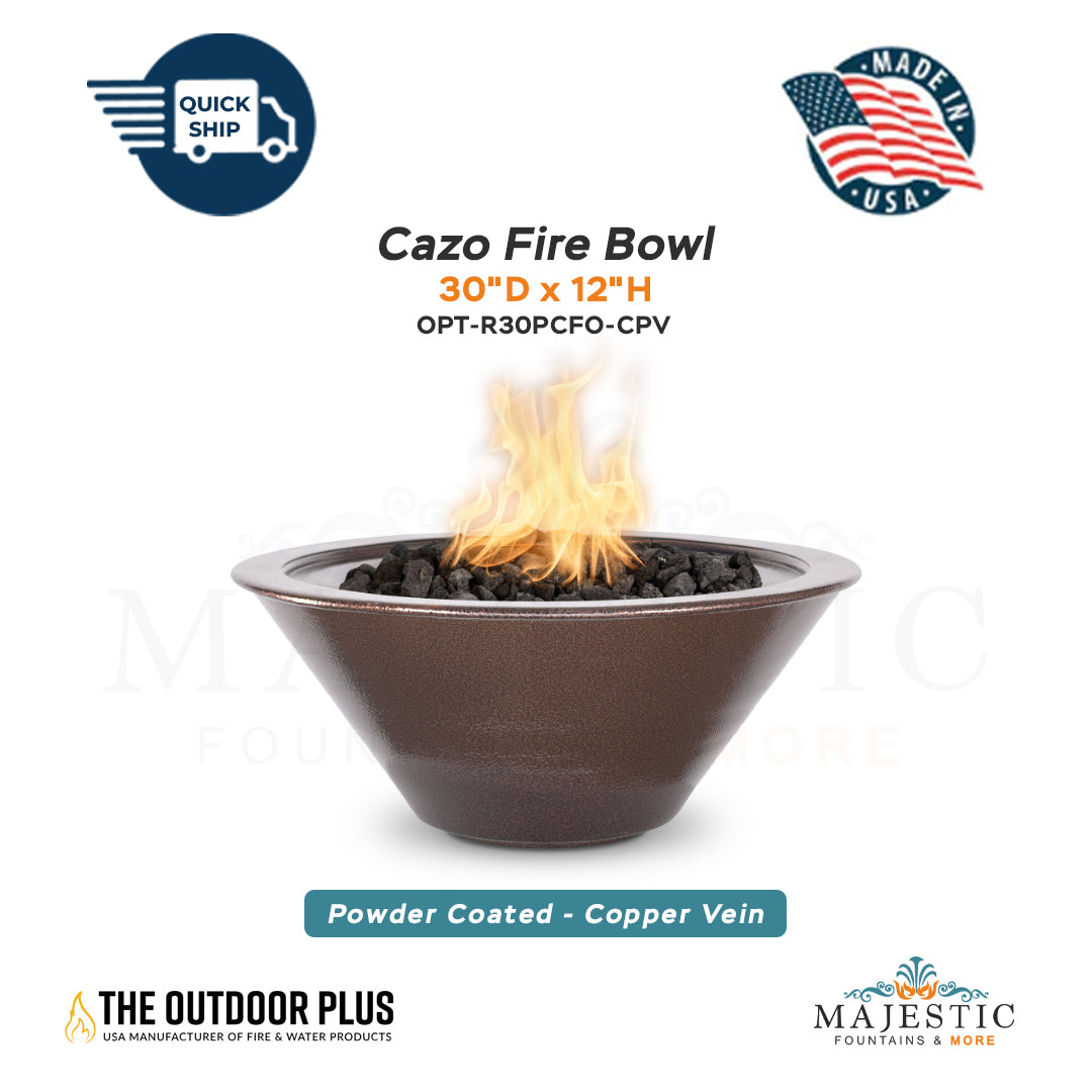 Cazo 30D x 12H Round Fire Bowl in Powder Coated Metal in Copper Vein - Majestic Fountains