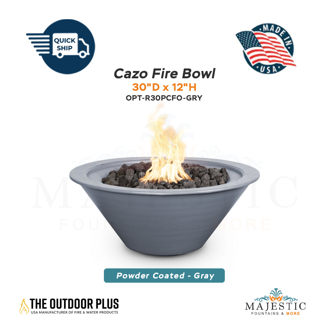 Cazo 30D x 12H Round Fire Bowl in Powder Coated Metal in Gray - Majestic Fountains