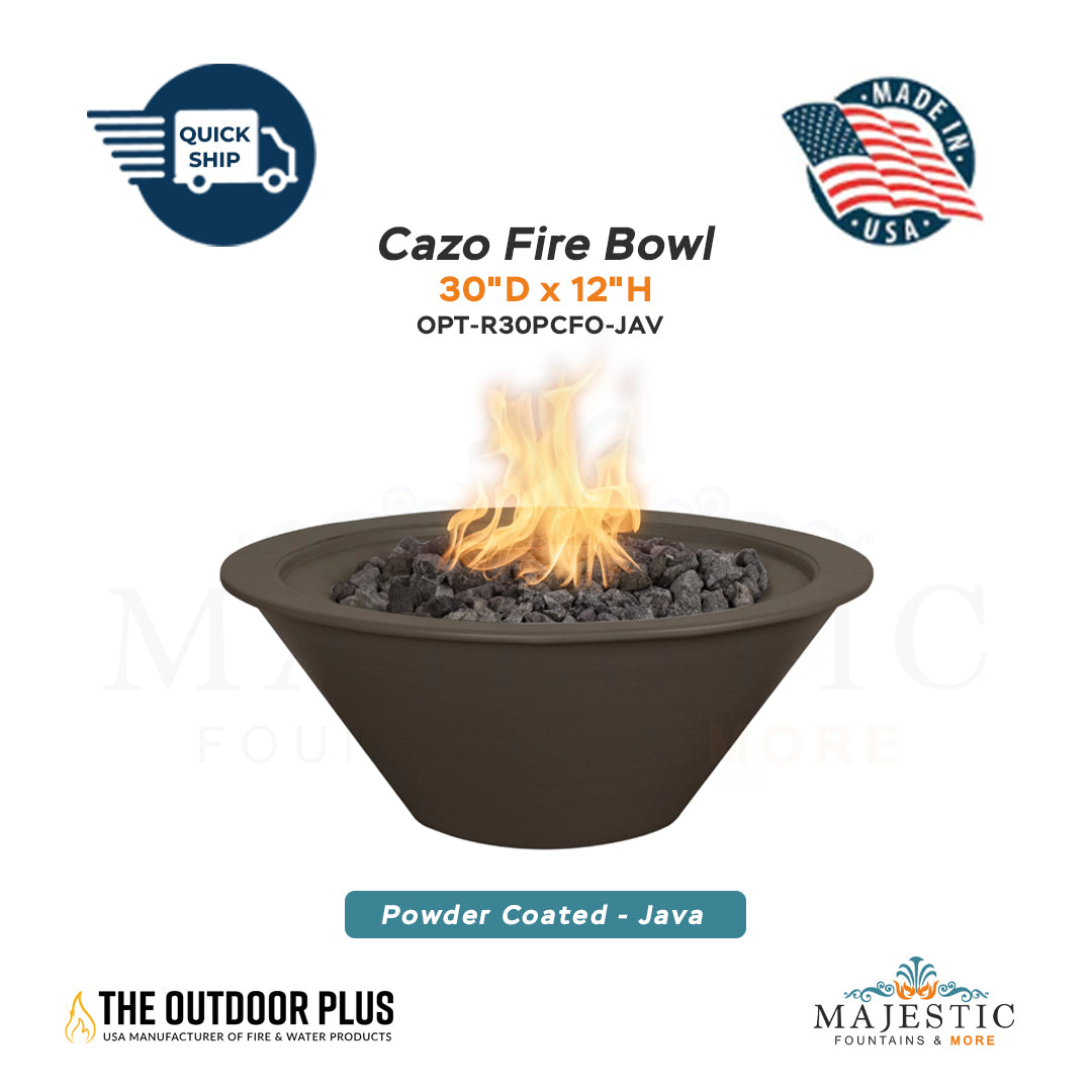 Cazo 30D x 12H Round Fire Bowl in Powder Coated Metal in Java - Majestic Fountains