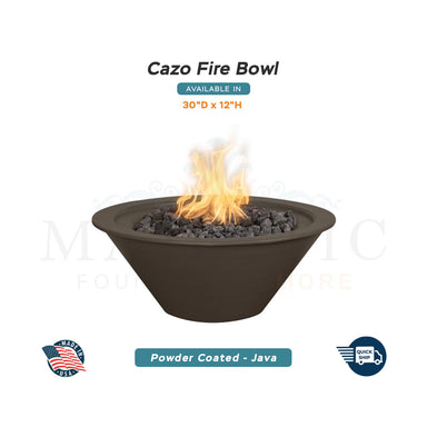 Cazo 30D x 12H Round Fire Bowl in Powder Coated Metal in Java - Majestic Fountains and More