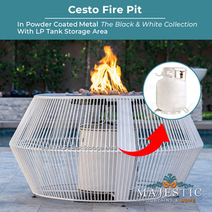 Cesto Fire Pit in Powder Coated Metal - Black & White Collection - Majestic Fountains