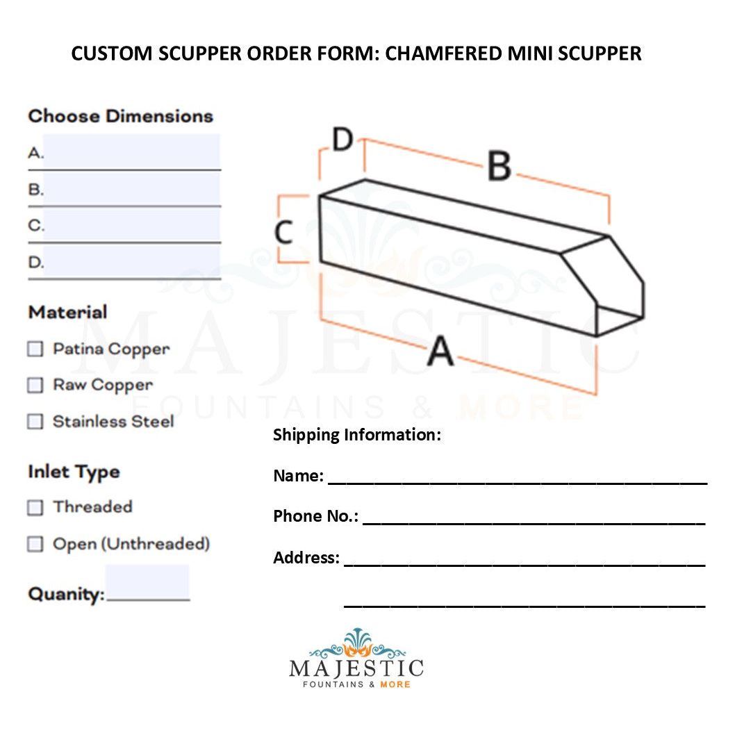Chamfered Mini Scupper - Custom Scupper Form - Majestic Fountains and More