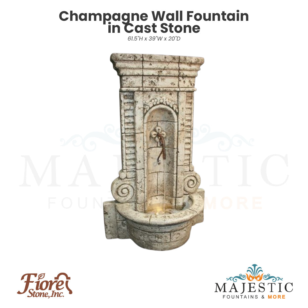Champagne Wall Fountain in Cast Stone - Majestic Fountains