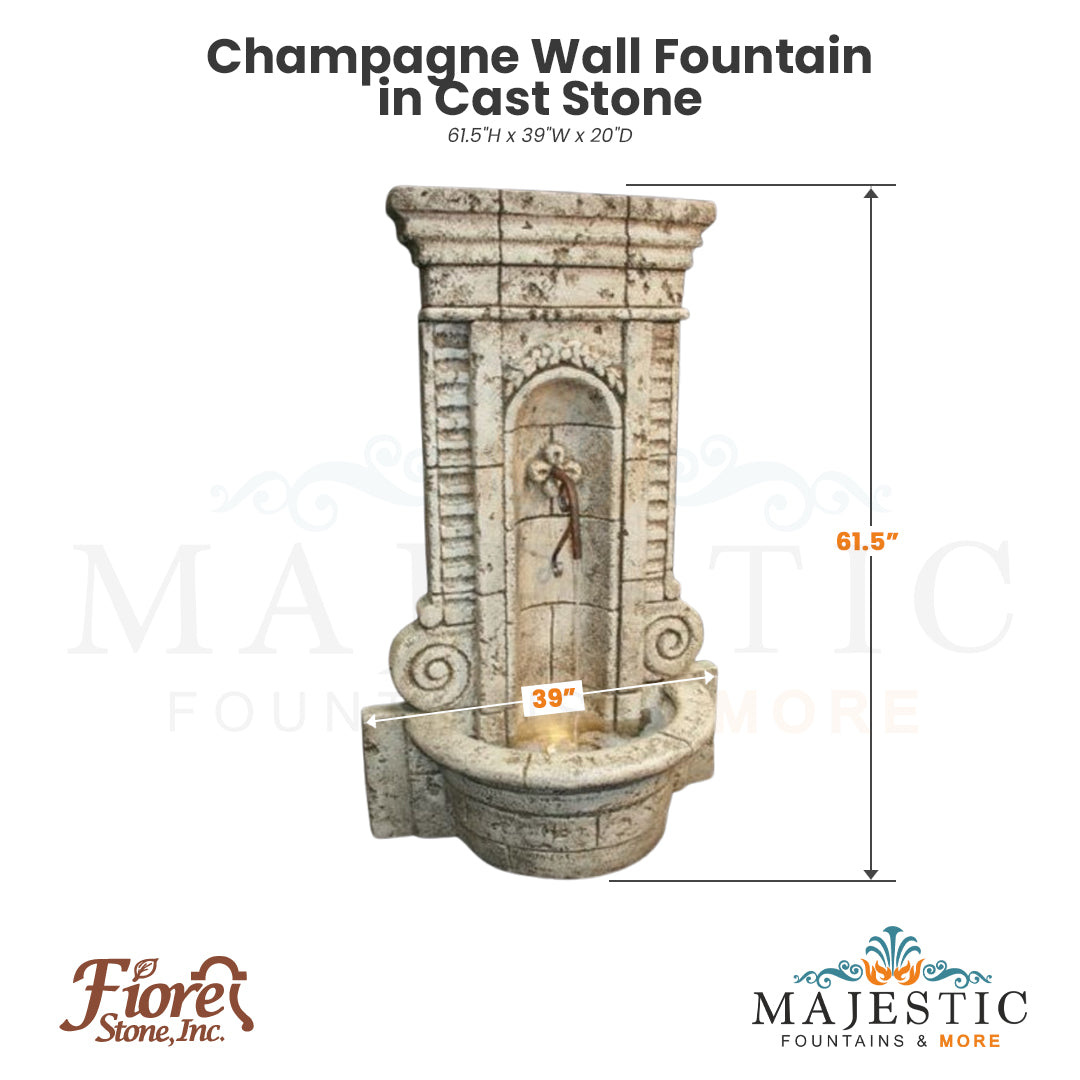 Champagne Wall Fountain in Cast Stone - Majestic Fountains