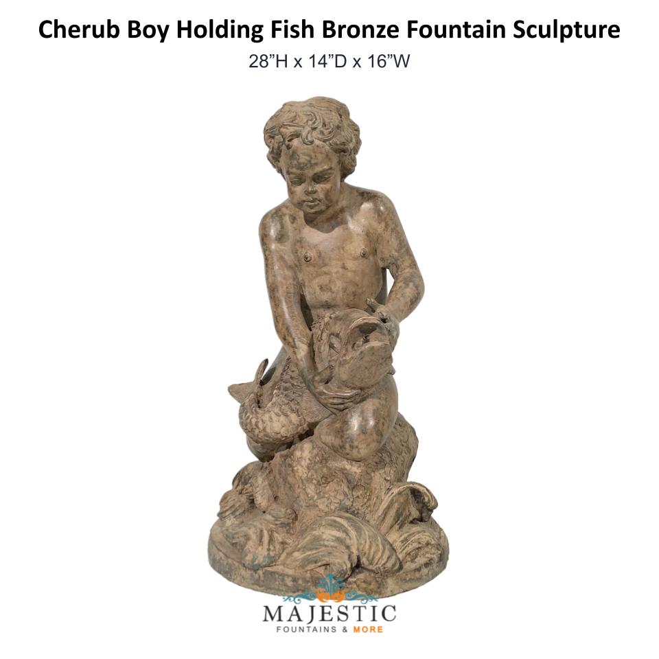 Cherub Boy Holding Fish Bronze Fountain Sculpture