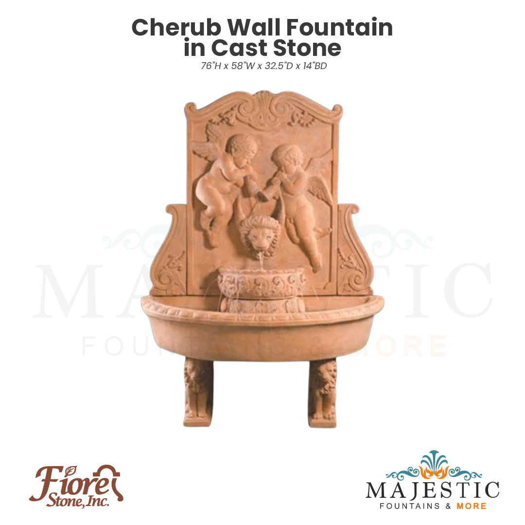 Cherub Wall Fountain in Cast Stone - Majestic Fountains