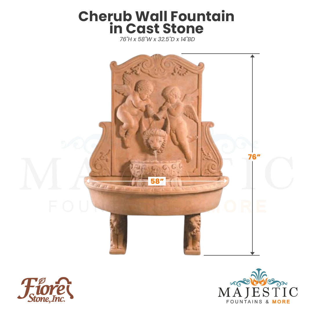 Cherub Wall Fountain in Cast Stone - Majestic Fountains