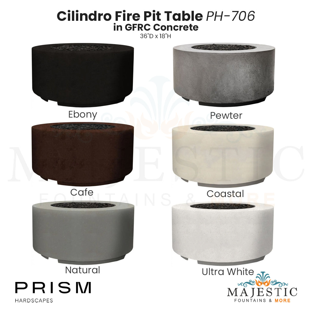 Cilindro Fire Pit Table PH-706 in GFRC Concrete by Prism Hardscapes - Majestic Fountains and More