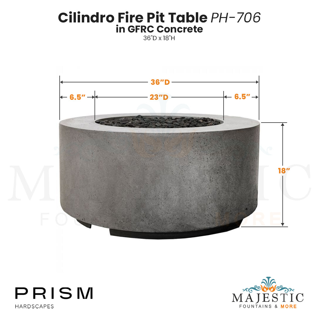 Cilindro Fire Pit Table PH-706 in GFRC Concrete by Prism Hardscapes Size - Majestic Fountains and More