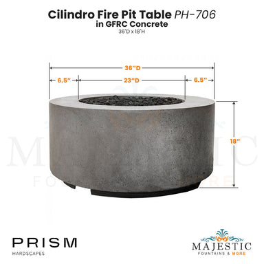 Cilindro Fire Pit Table PH-706 in GFRC Concrete by Prism Hardscapes Size - Majestic Fountains and More